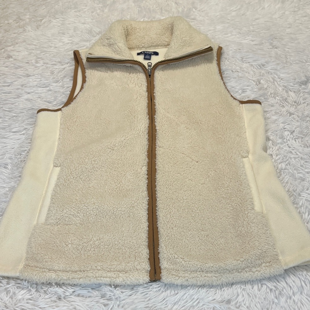 CHAPS Cream SHEARLING Fleece Vest WOMENS SIZE M